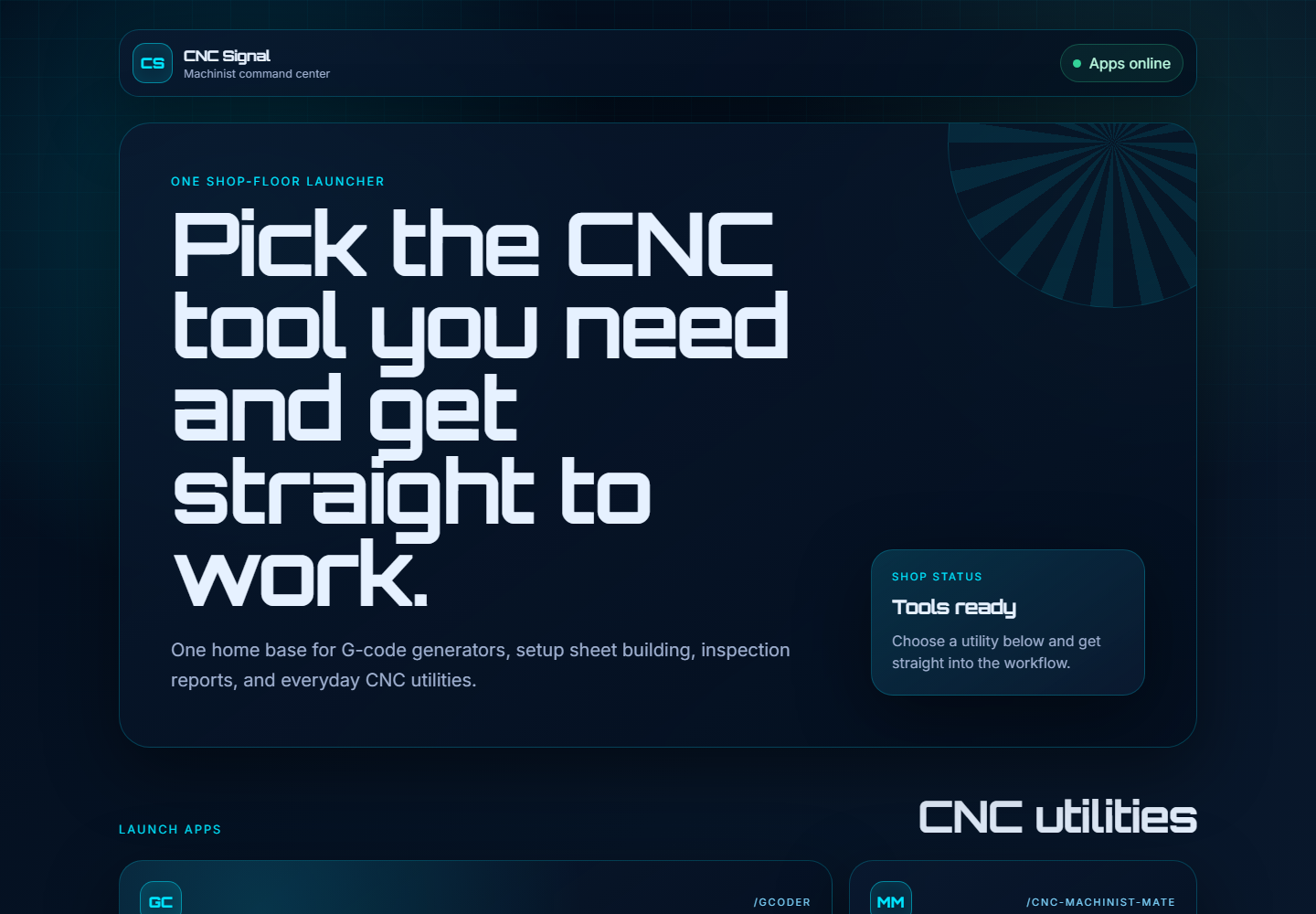 CNC Signal machinist tool dashboard